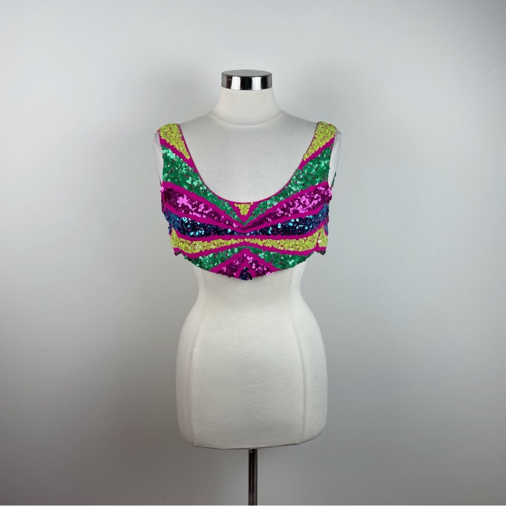 Nasty Gal Pink Green Yellow Blue Sequin Glam Party Crop Top Women Size 2